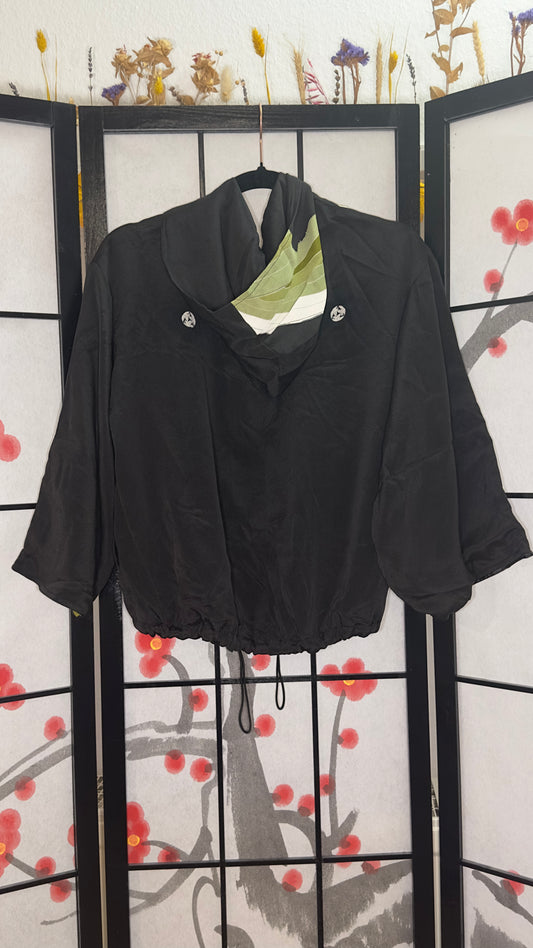 Upcycled Kimono Kodomo Hoodie Black