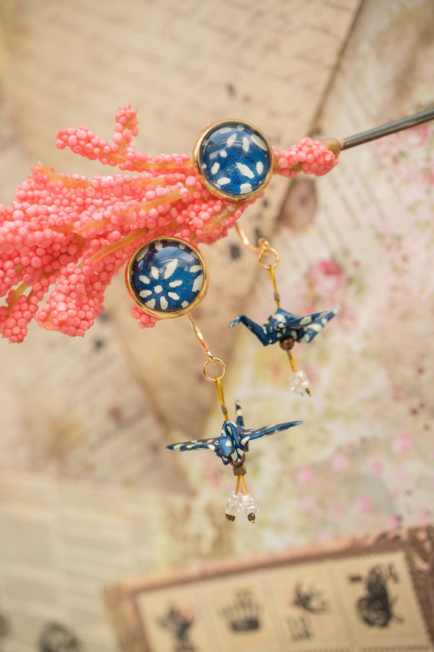 Crane Origami with Cabochon Earrings
