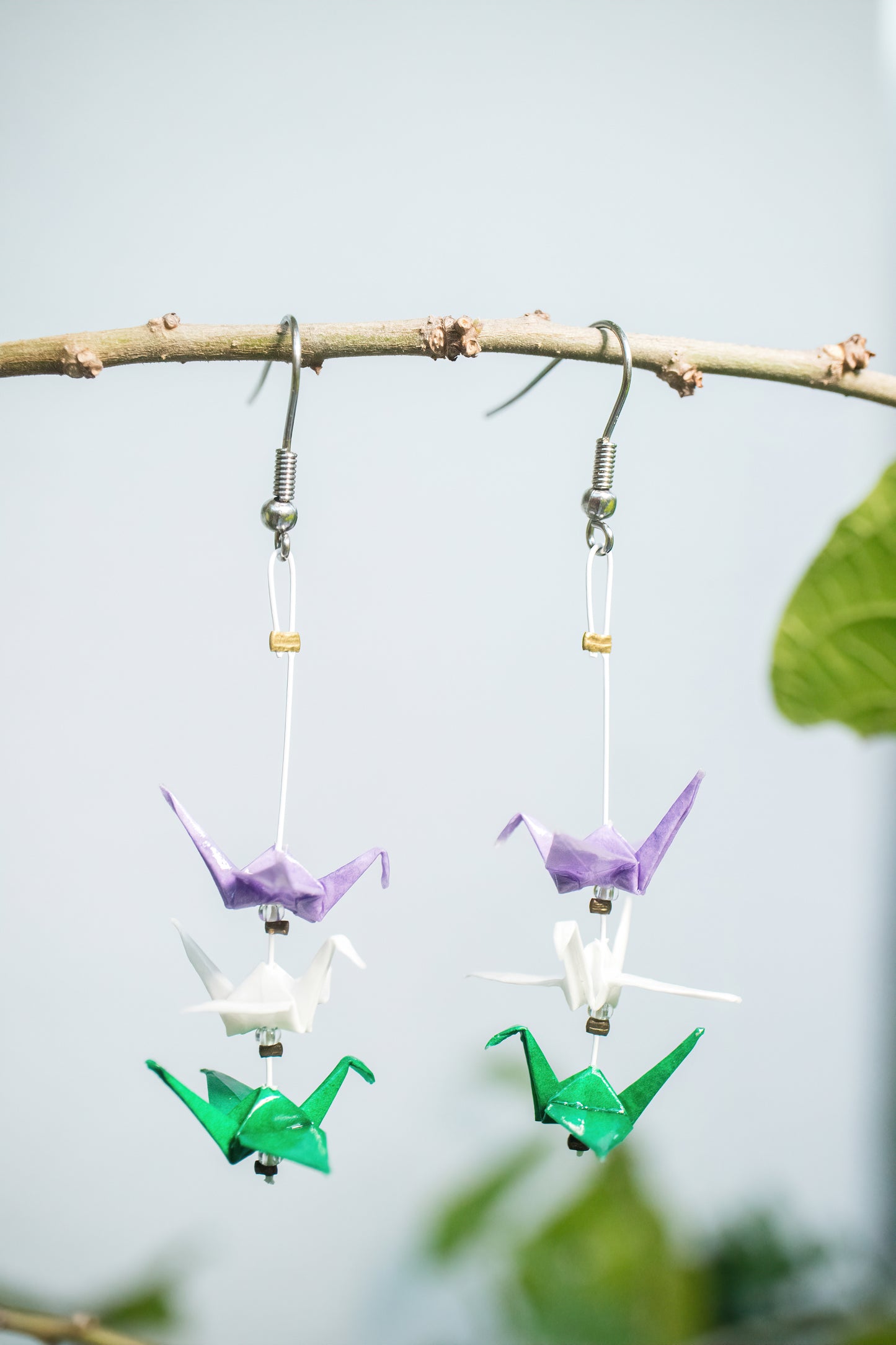 Genderqueer Mini Crane LGBTQ Origami Earrings