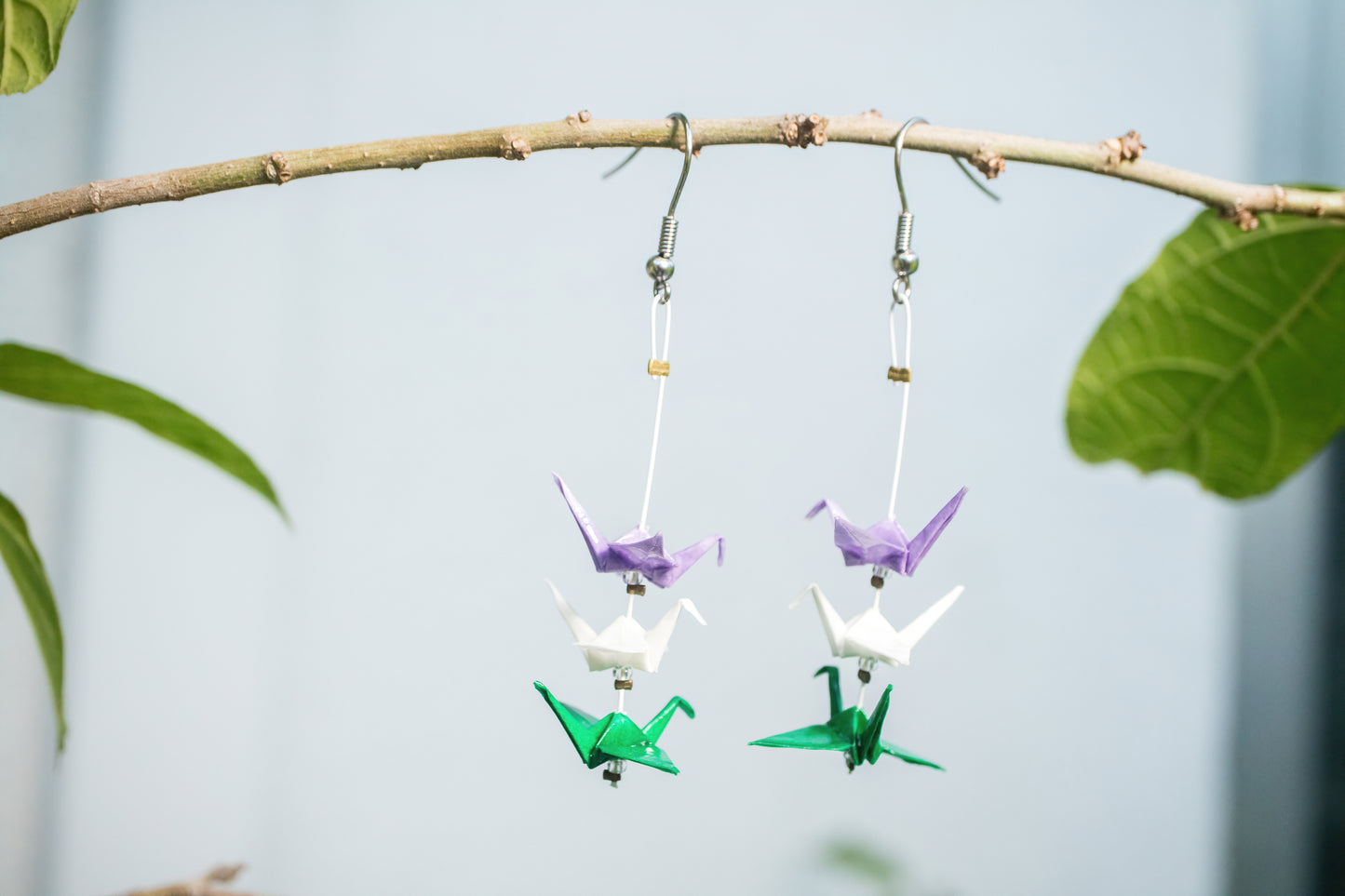Genderqueer Mini Crane LGBTQ Origami Earrings