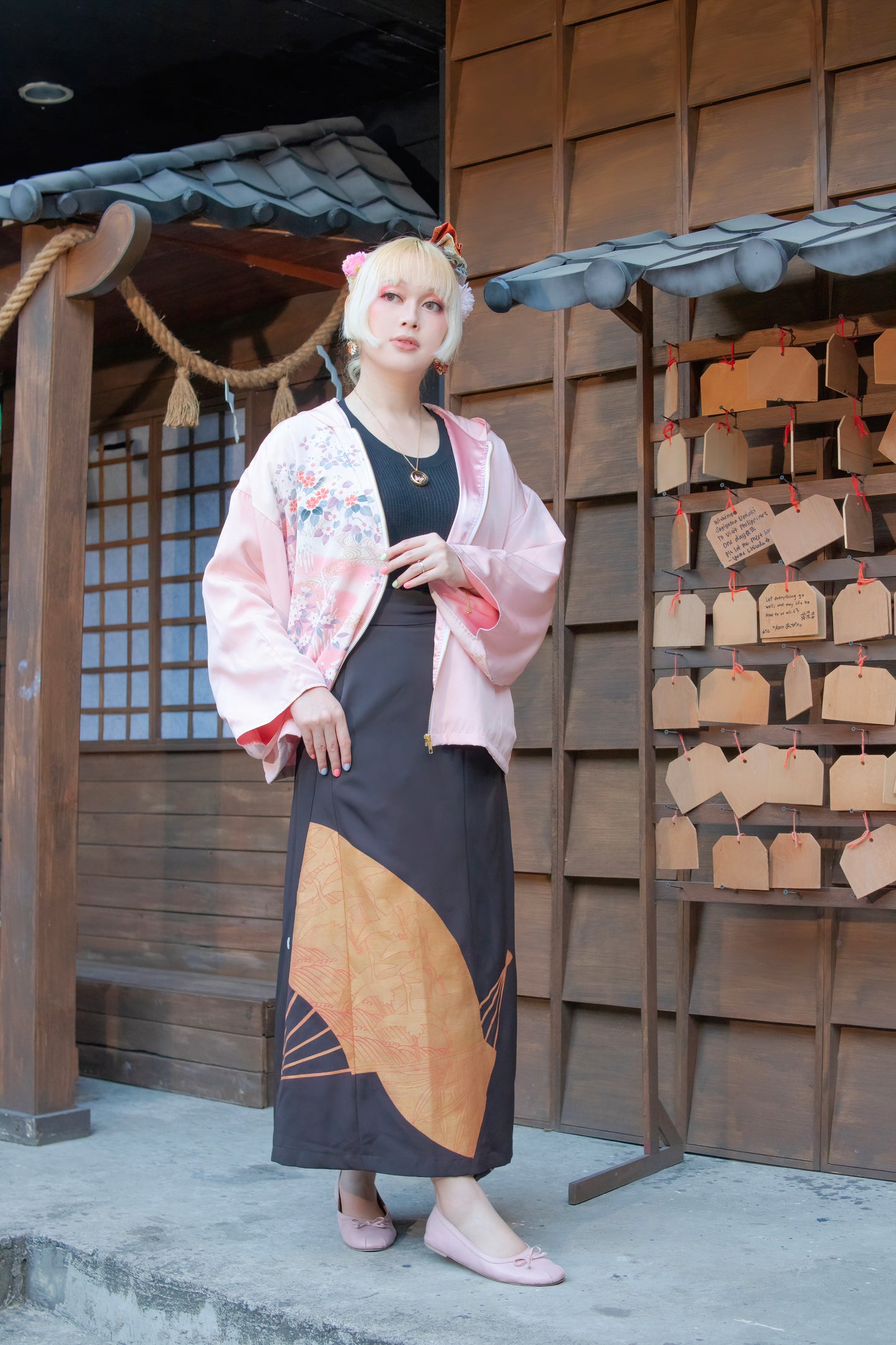Wrap Skirt Upcycled Kimono Lavender Landscape