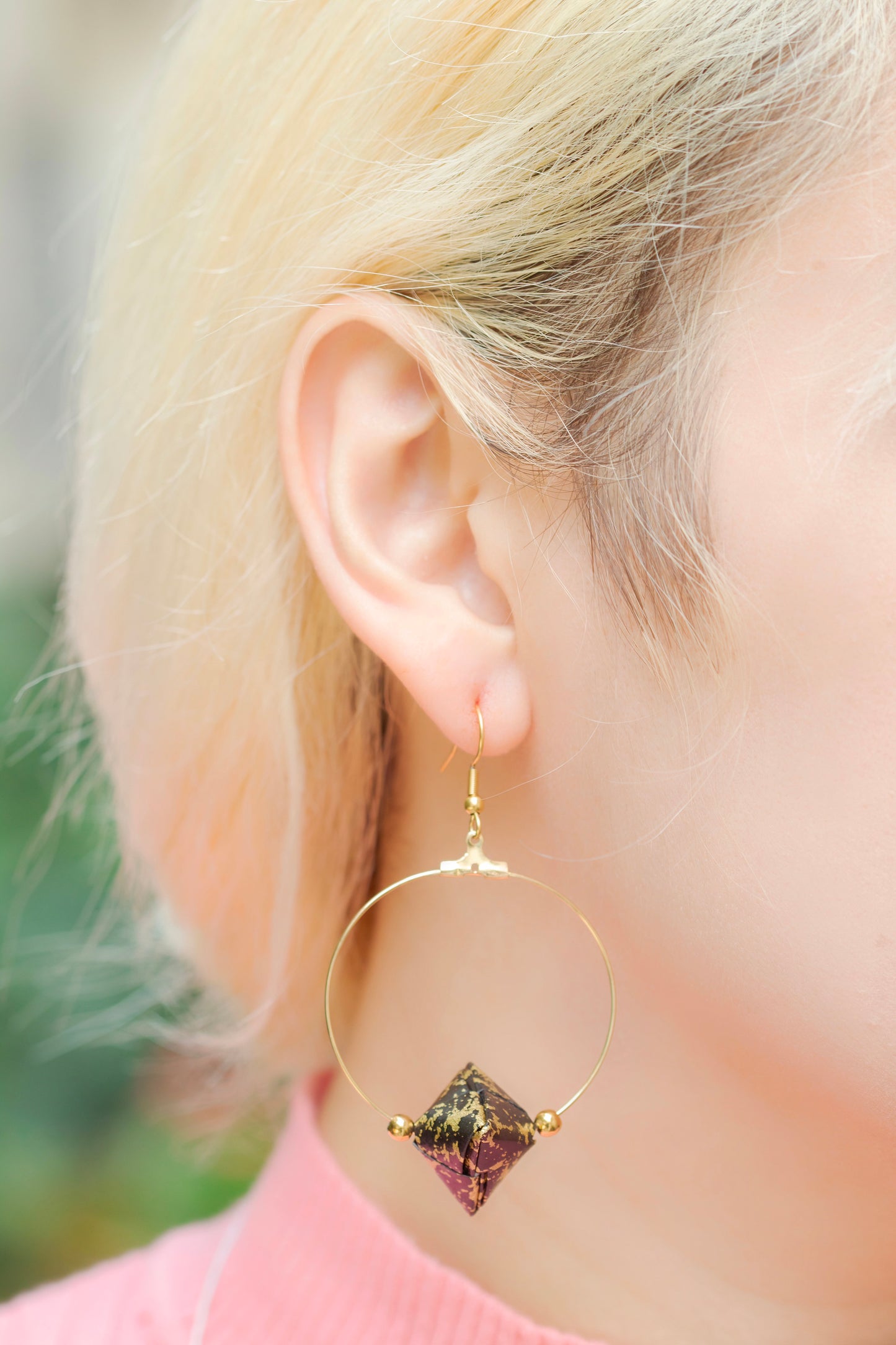 Sonobe Origami Black Creole Earrings