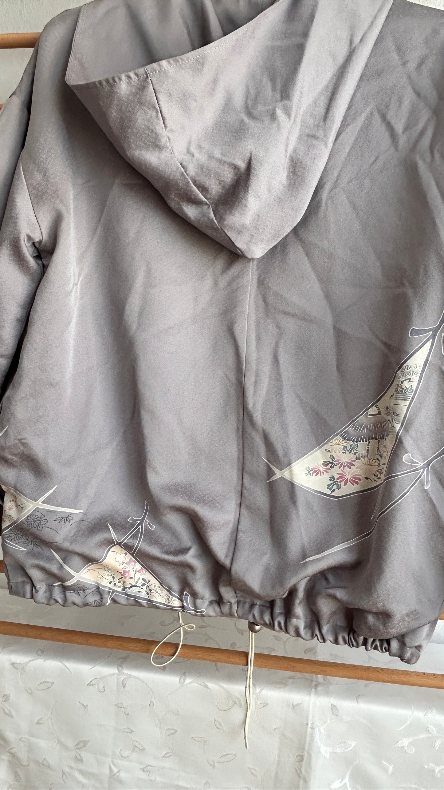 Upcycled Kimono Hoodie Gray Painted