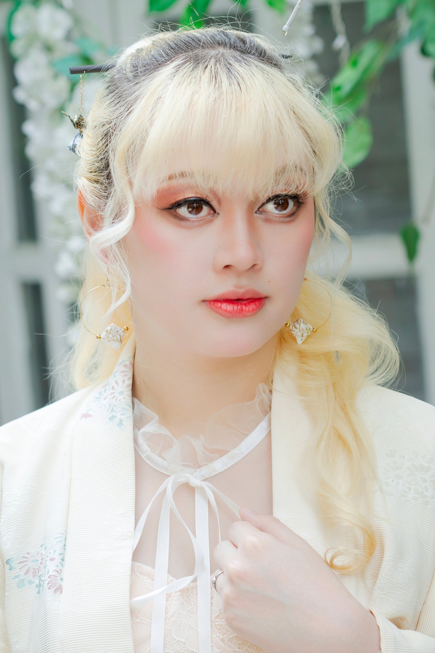 Sonobe Origami White Creole Earrings