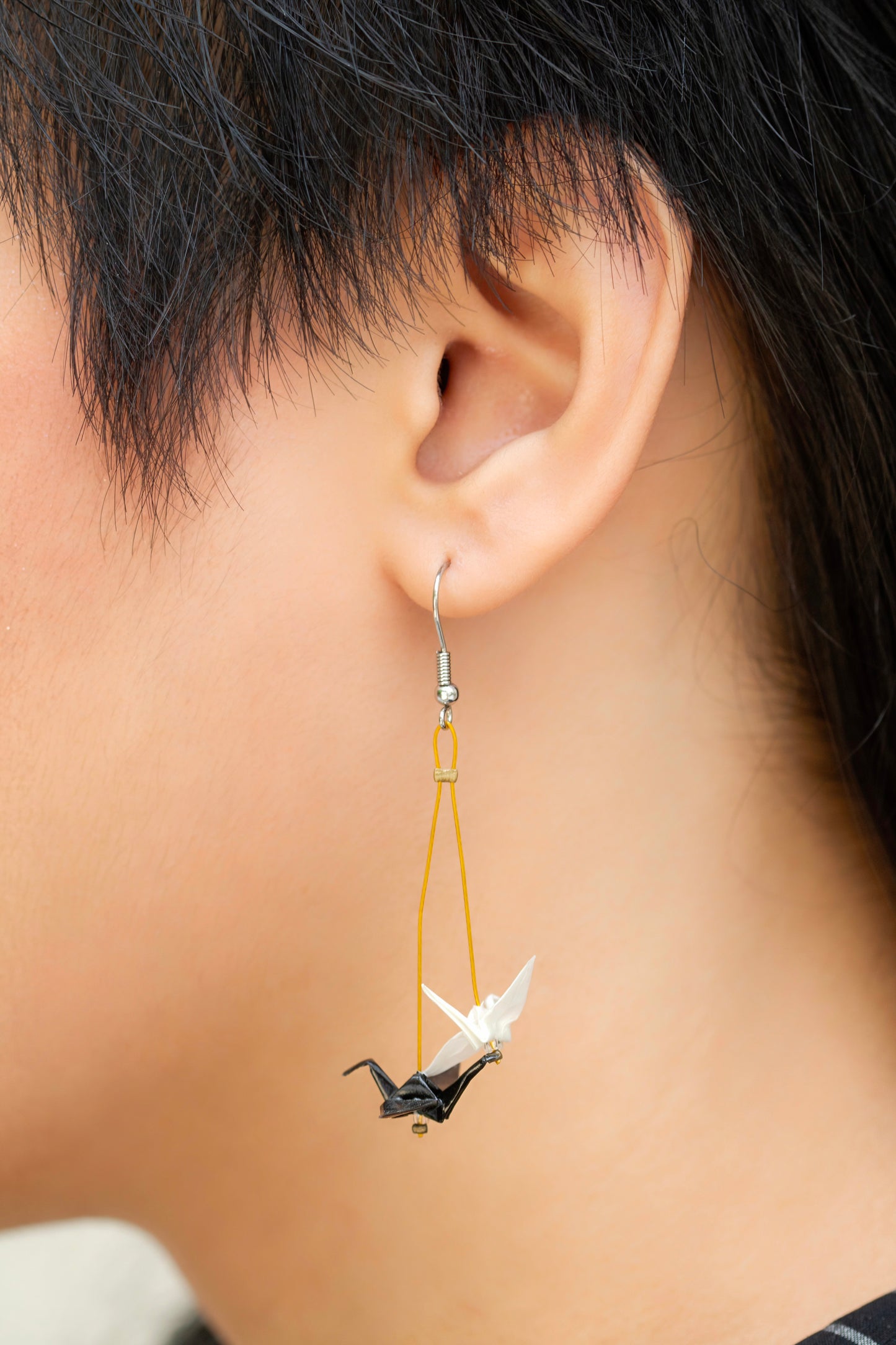 Double mini Crane Black & White Origami Earrings