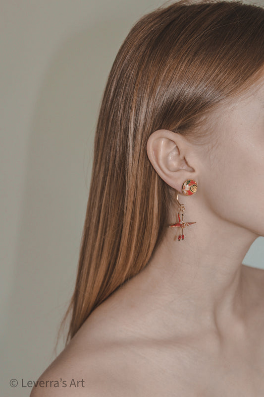 Crane Origami with Cabochon Earrings