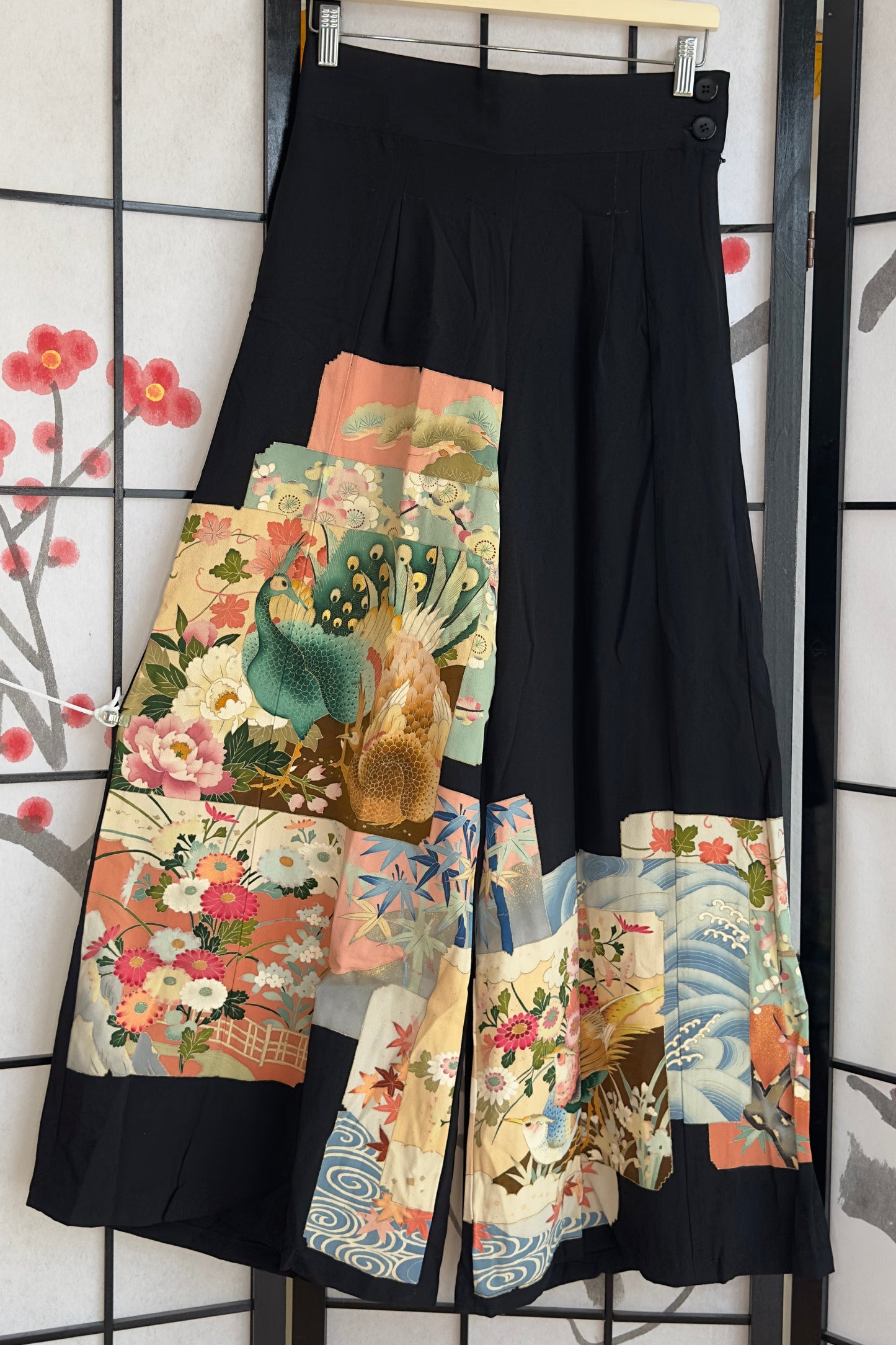 Palazzo Pants size L (Waist 71-78 cm) Upcycled Kimono Black