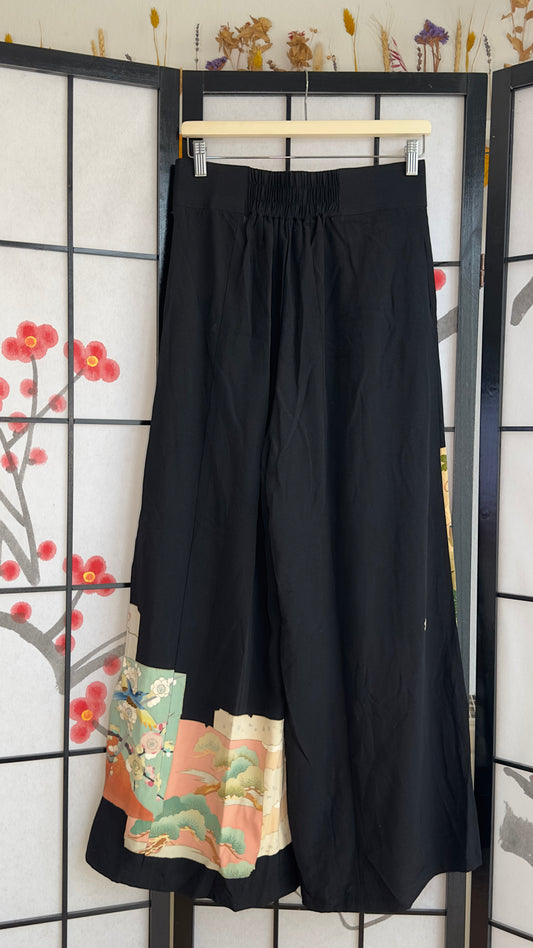 Palazzo Pants size L (Waist 71-78 cm) Upcycled Kimono Black