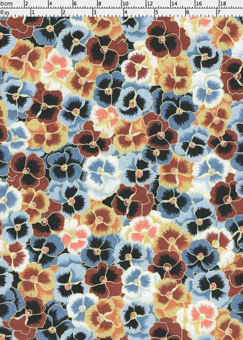 Patterned chiyogami paper with multicolored flowers on a black background