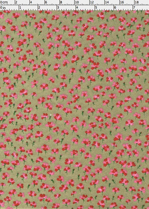 Fabric with small pink flowers on a beige background