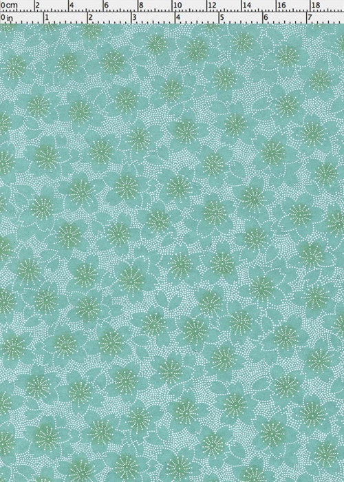 Teal chiyogami paper with green floral pattern
