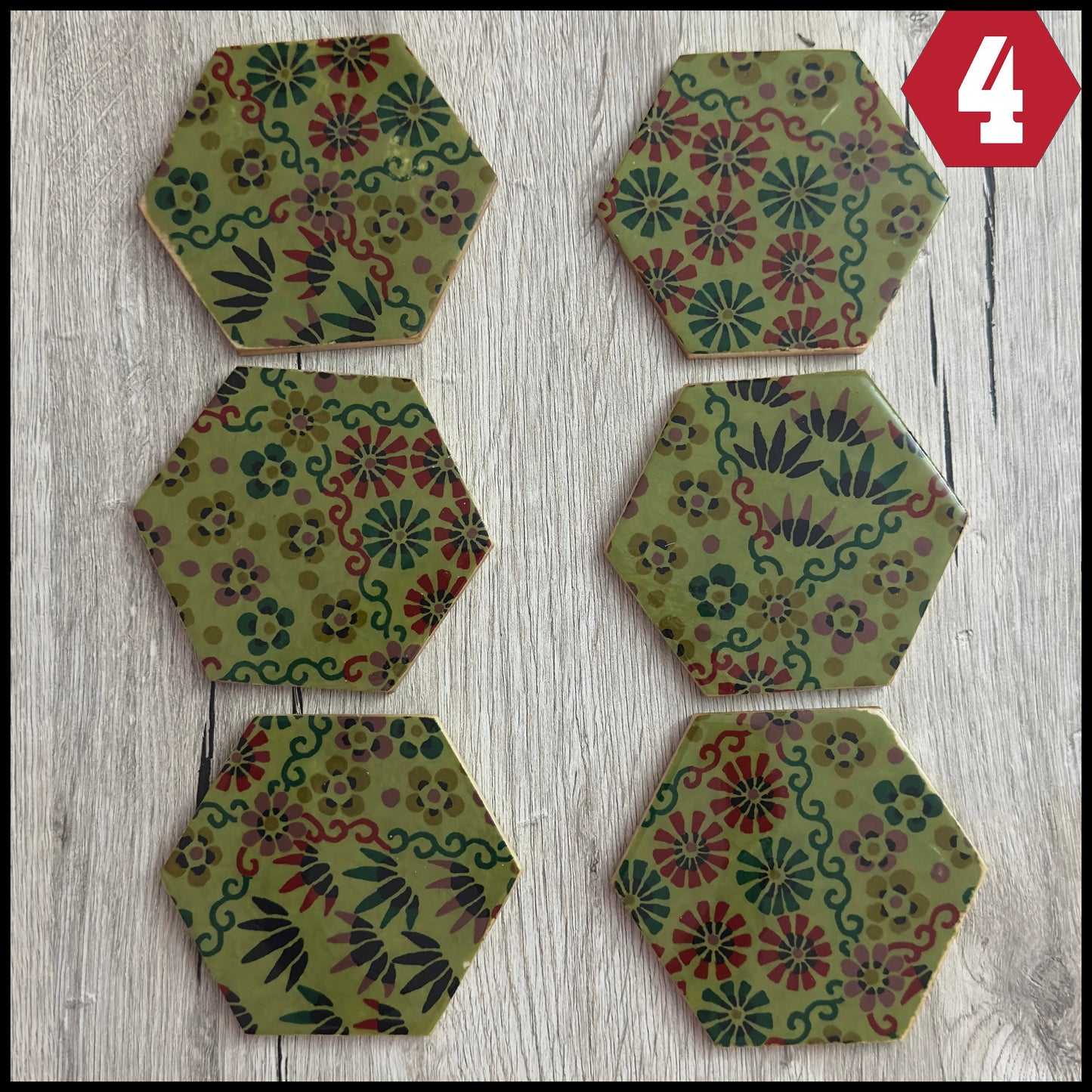 Set of 6 Wooden Coasters Hexagon | Japanese Coasters Coffee Tea Wine Mount Fuji Chiyogami | Christmas gifts family