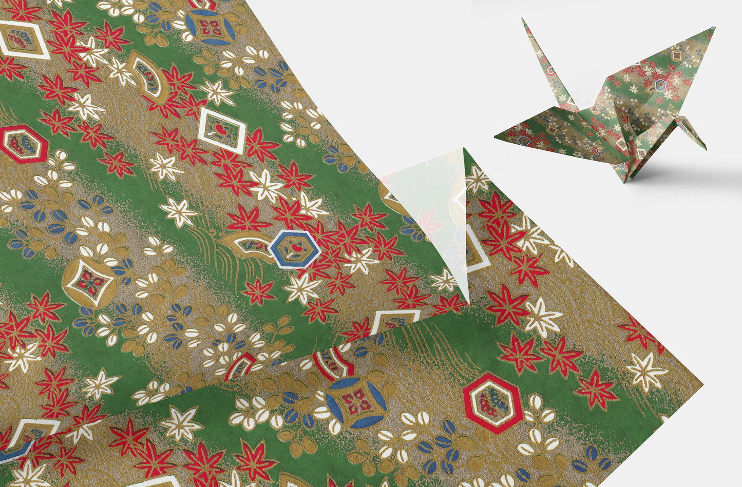 Chiyogami Japanese Paper | Folding Paper Traditional Green Red Gold Japanese | Supplies Gift Wrap Jewelry Decoration Design