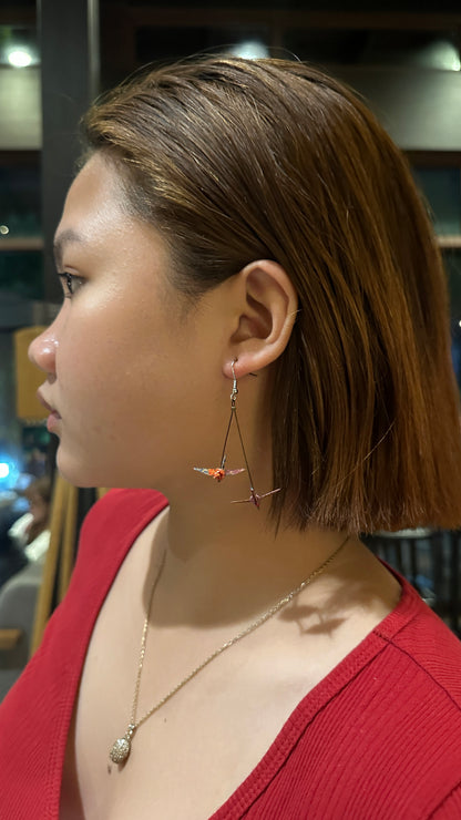Double mini Crane Origami Earrings