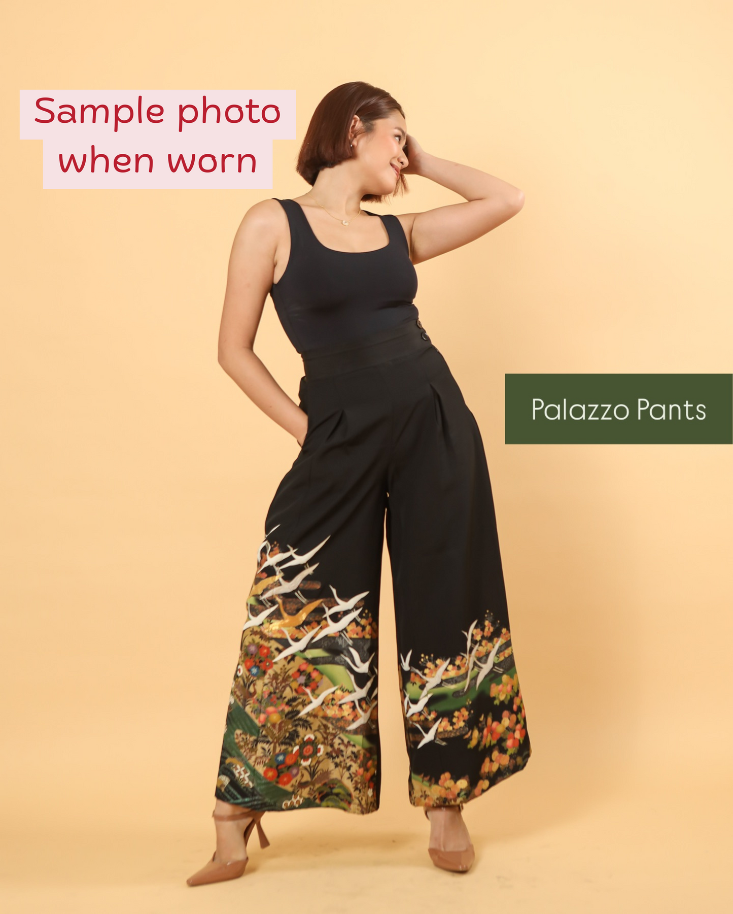 Palazzo Pants Size S (Waist 63-71 cm) Upcycled Kimono Black