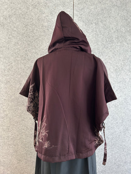 Hooded Poncho| Cropped design | Dark Burgundy | Size 1