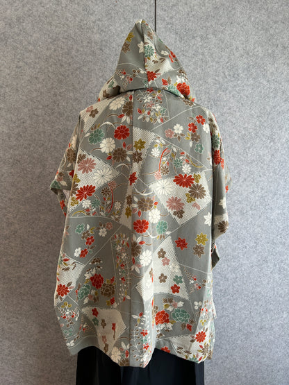 Floral-patterned fabric on a gray background