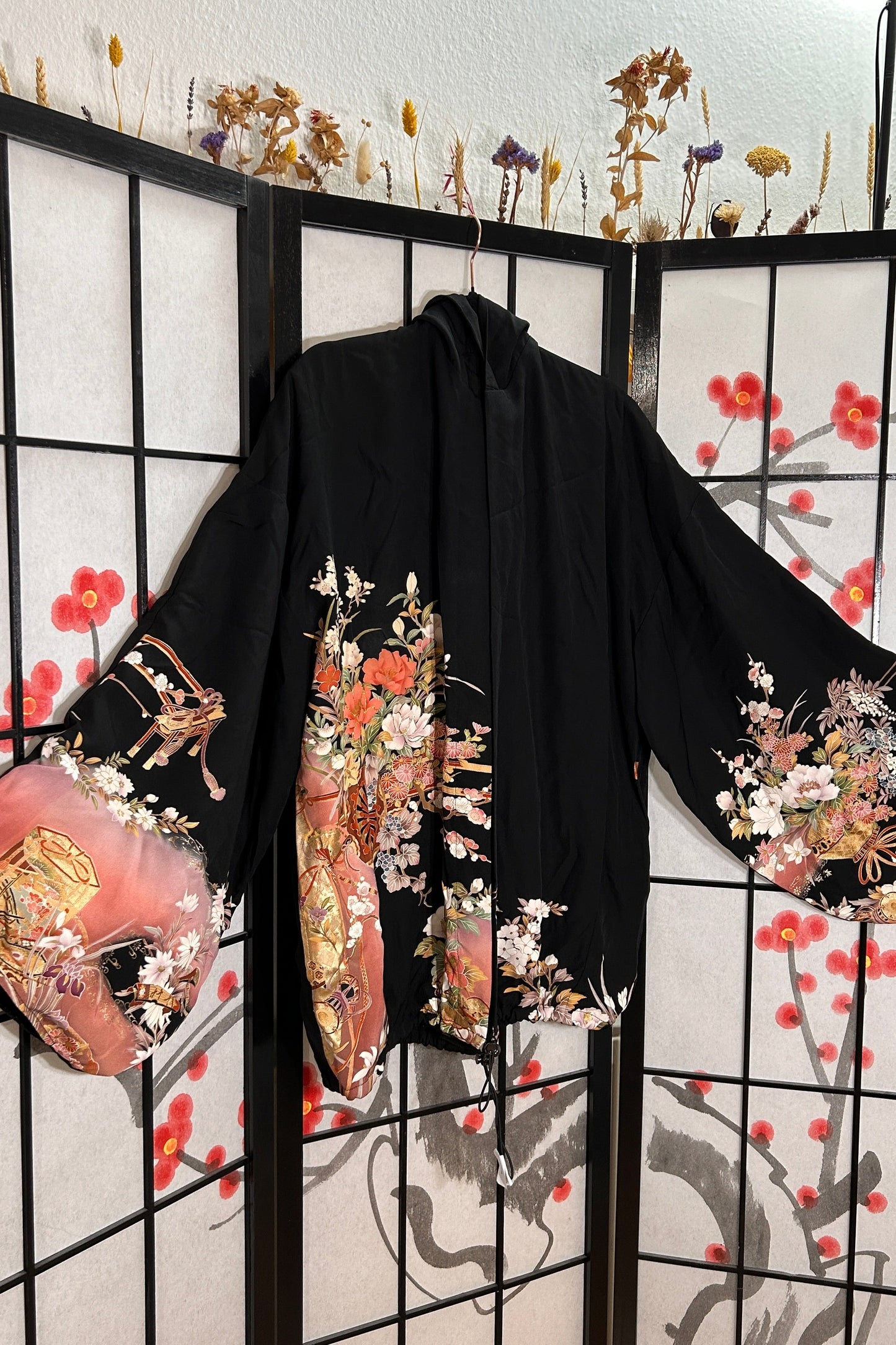 Upcycled Kimono Biwako Hoodie Black