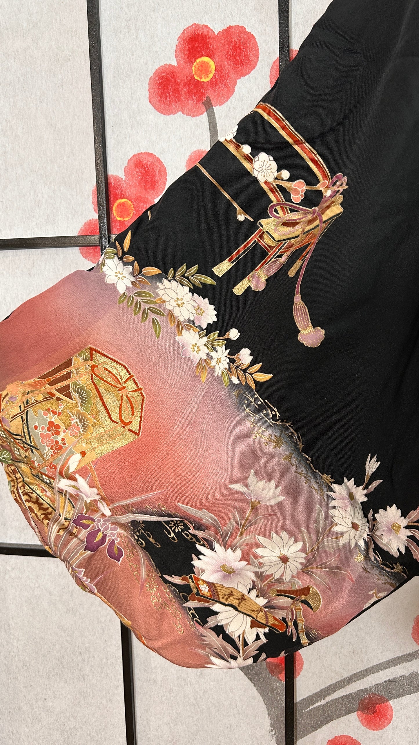 Upcycled Kimono Biwako Hoodie Black