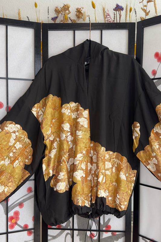 Upcycled Kimono Biwako Hoodie Black
