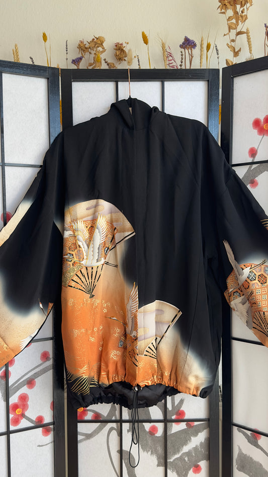 Upcycled Kimono Biwako Hoodie Black
