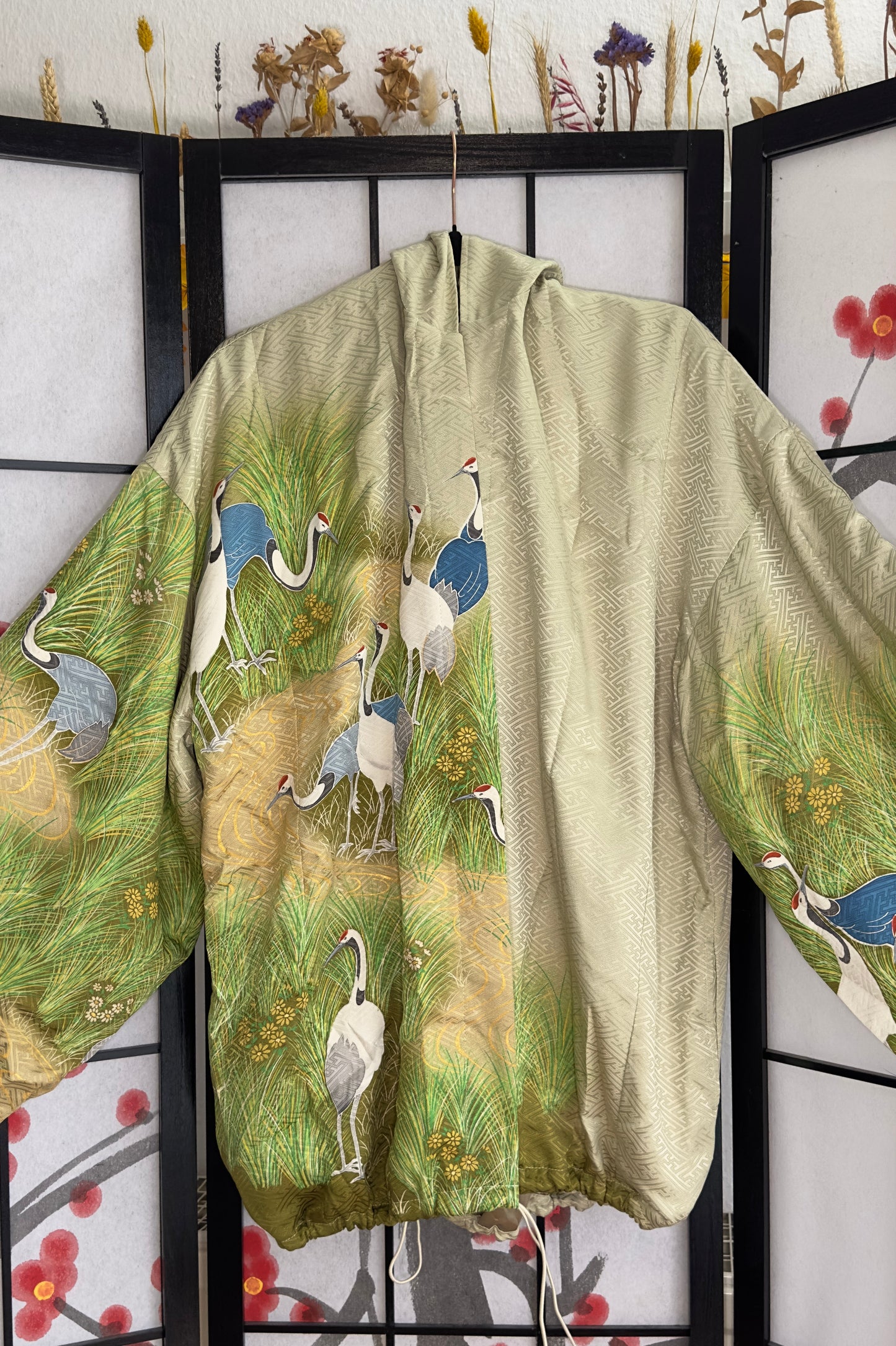 Upcycled Kimono Biwako Hoodie Green