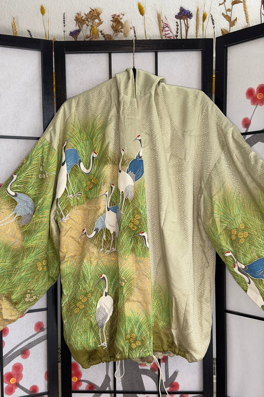 Upcycled Kimono Biwako Hoodie Green