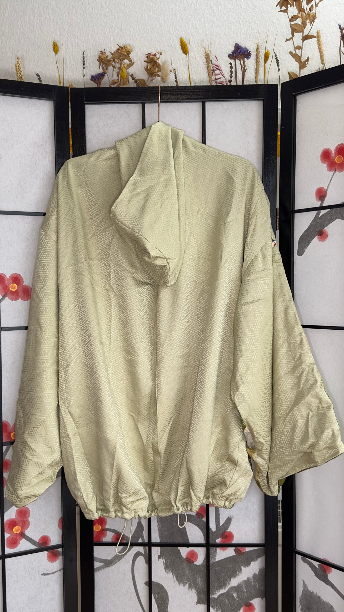 Upcycled Kimono Biwako Hoodie Green