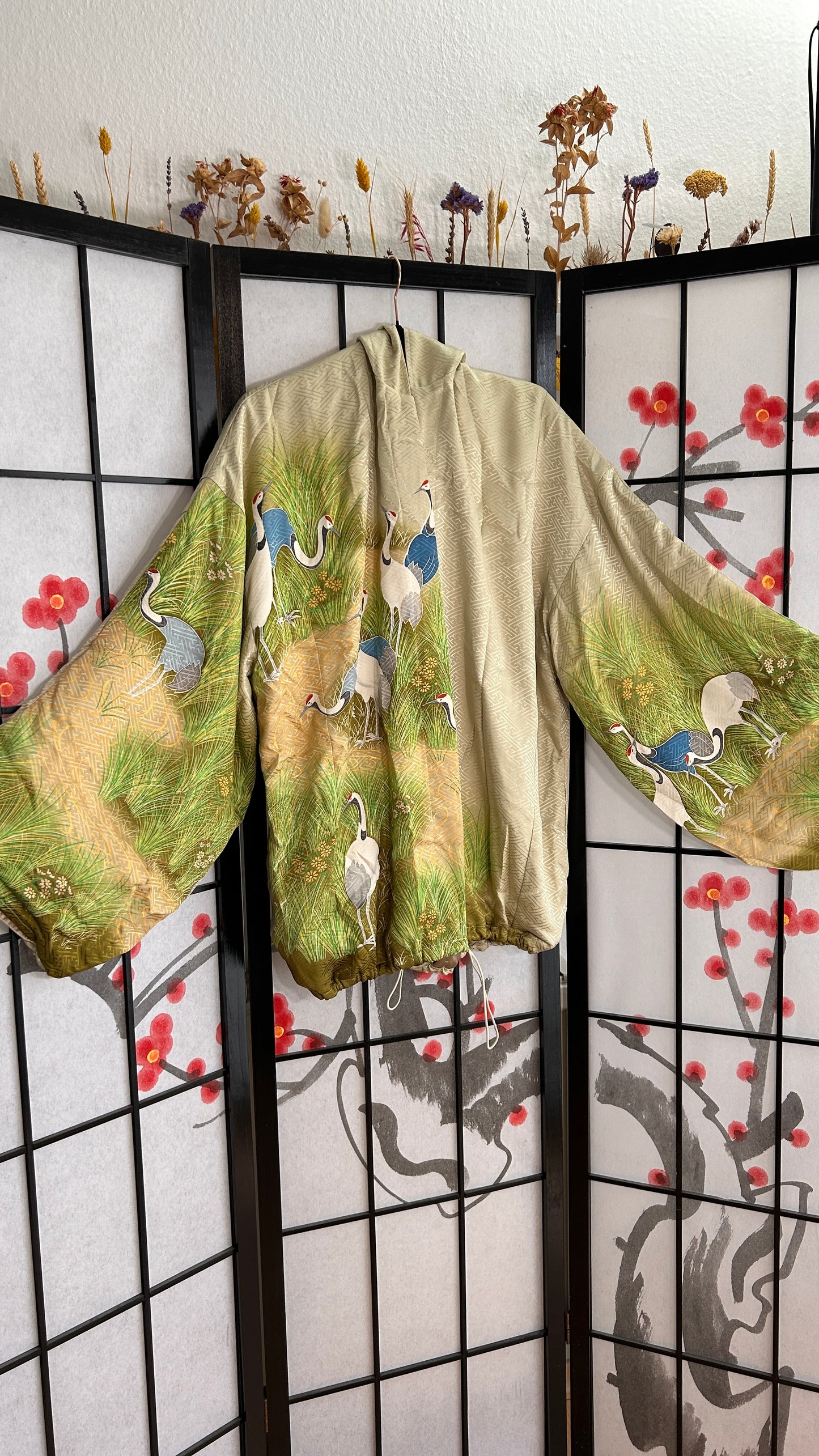 Upcycled Kimono Biwako Hoodie Green