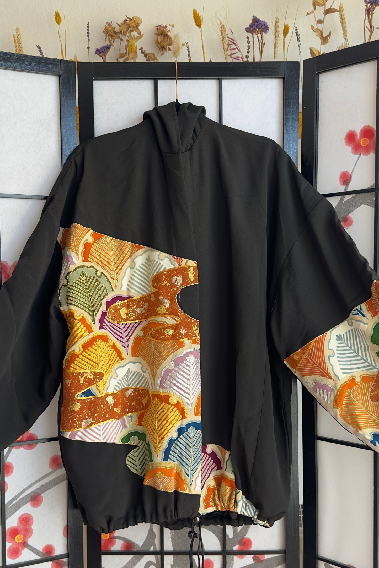 Upcycled Kimono Oversized Hoodie Black