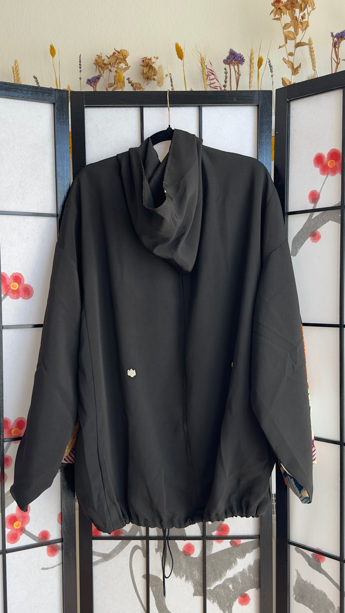 Upcycled Kimono Oversized Hoodie Black