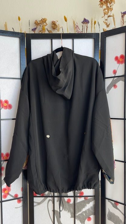 Upcycled Kimono Oversized Hoodie Black