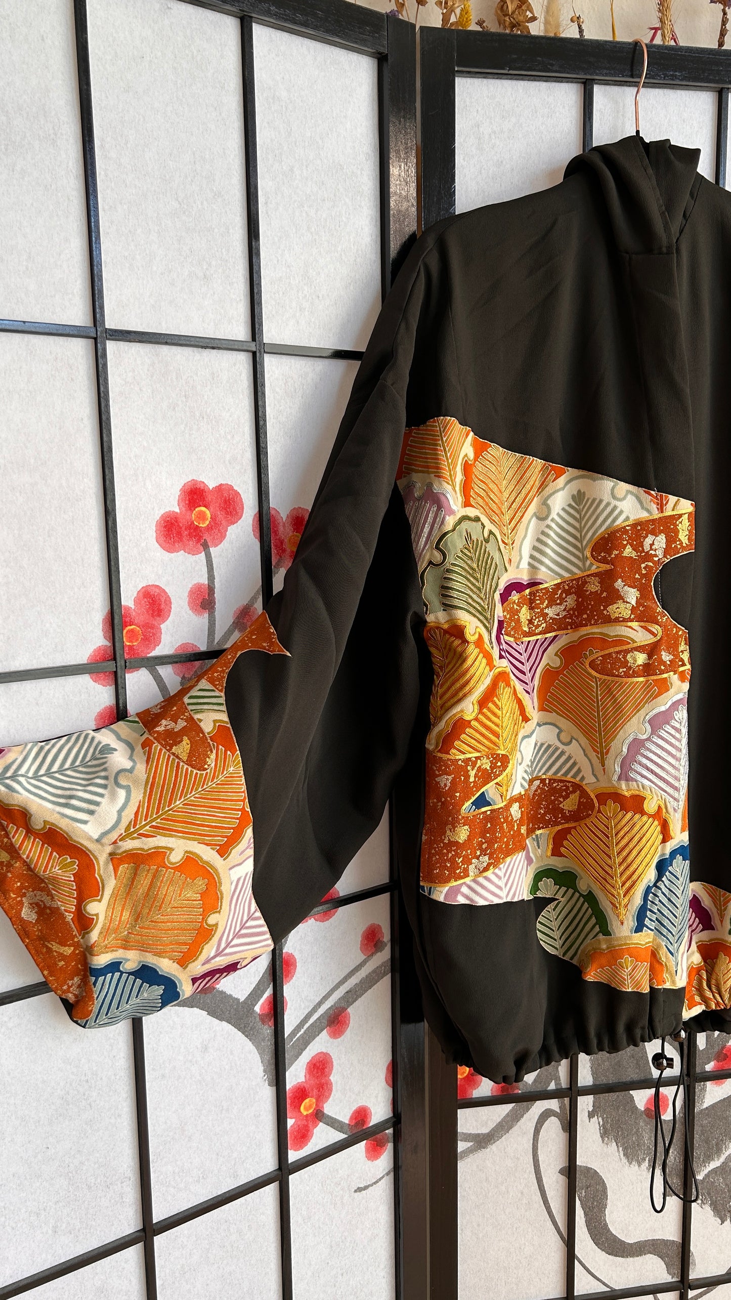 Upcycled Kimono Oversized Hoodie Black