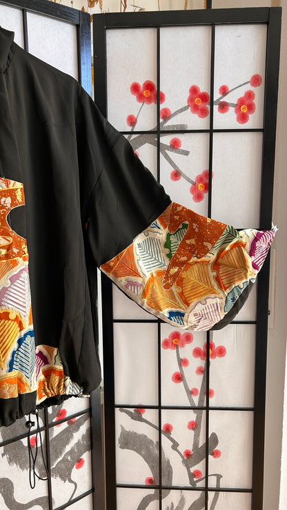 Upcycled Kimono Oversized Hoodie Black
