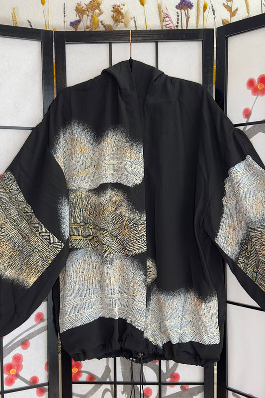 Upcycled Kimono Biwako Hoodie Black