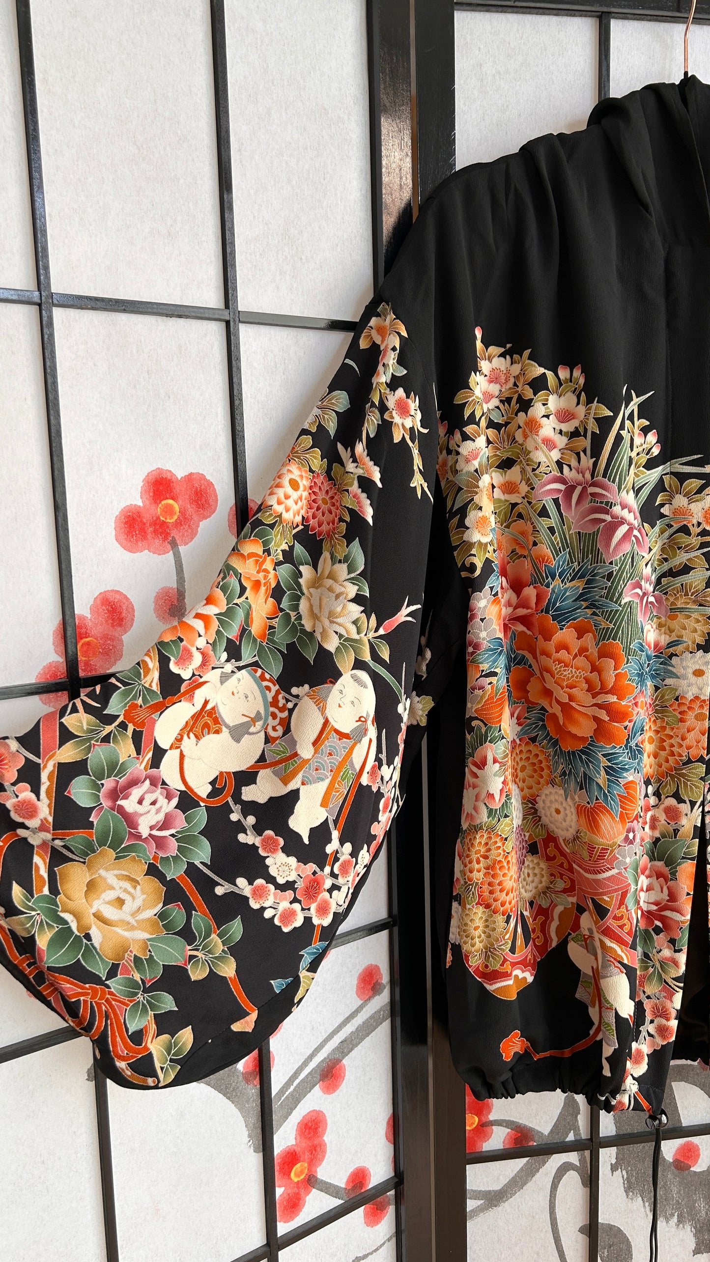 Upcycled Kimono Biwako Hoodie Black