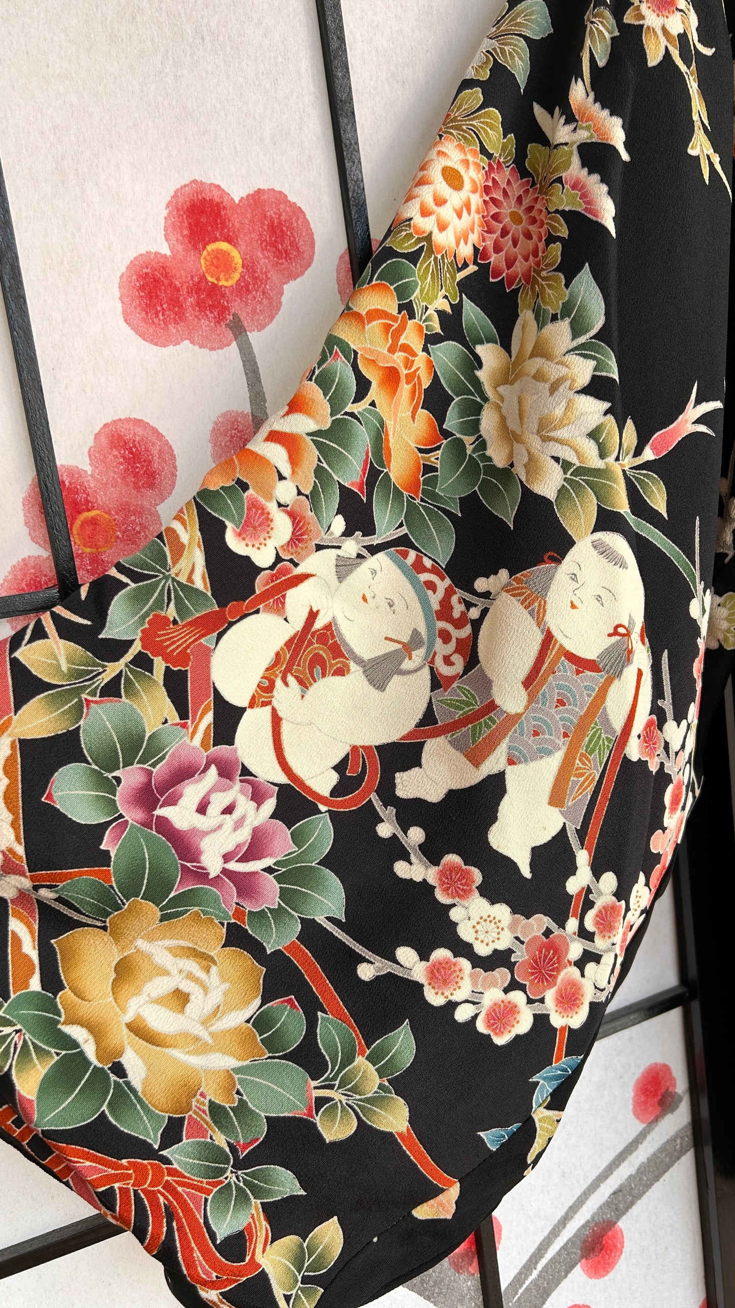 Upcycled Kimono Biwako Hoodie Black