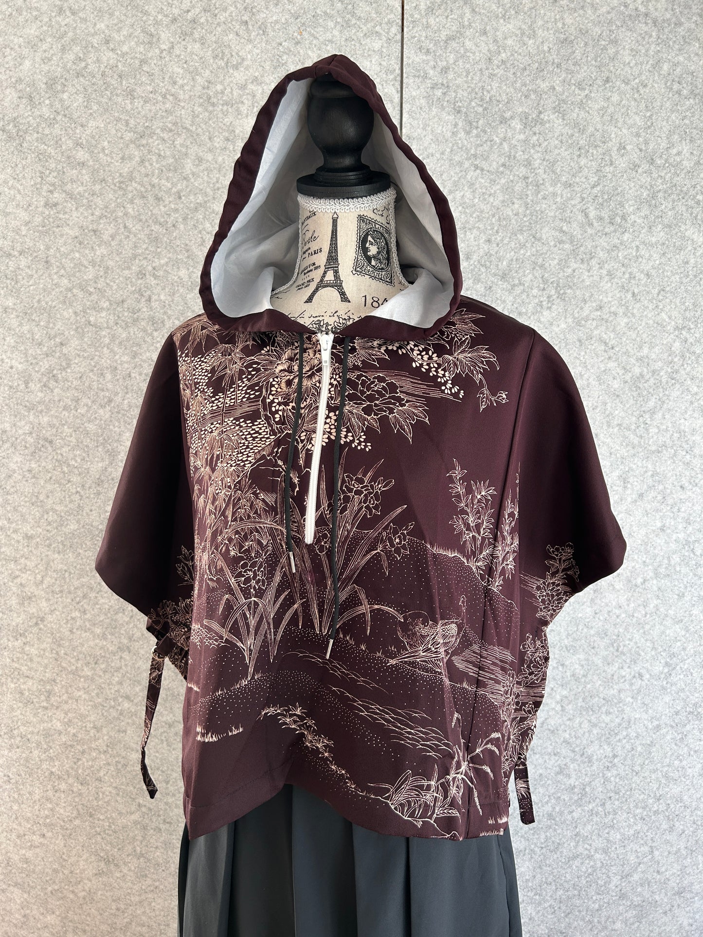 Hooded Poncho| Cropped design | Dark Burgundy | Size 1