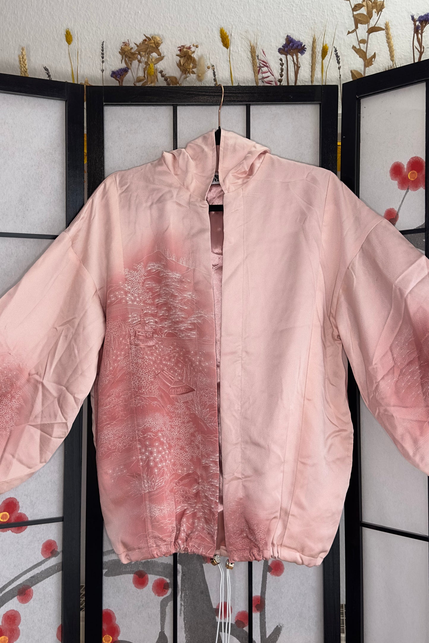 Upcycled Kimono Regular Hoodie Pink