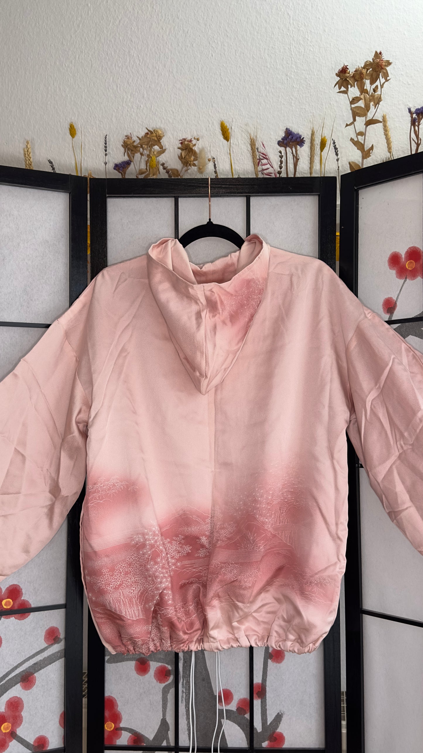 Upcycled Kimono Regular Hoodie Pink