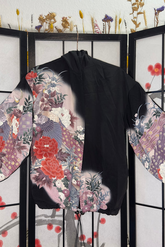 Upcycled Kimono Regular Hoodie Black