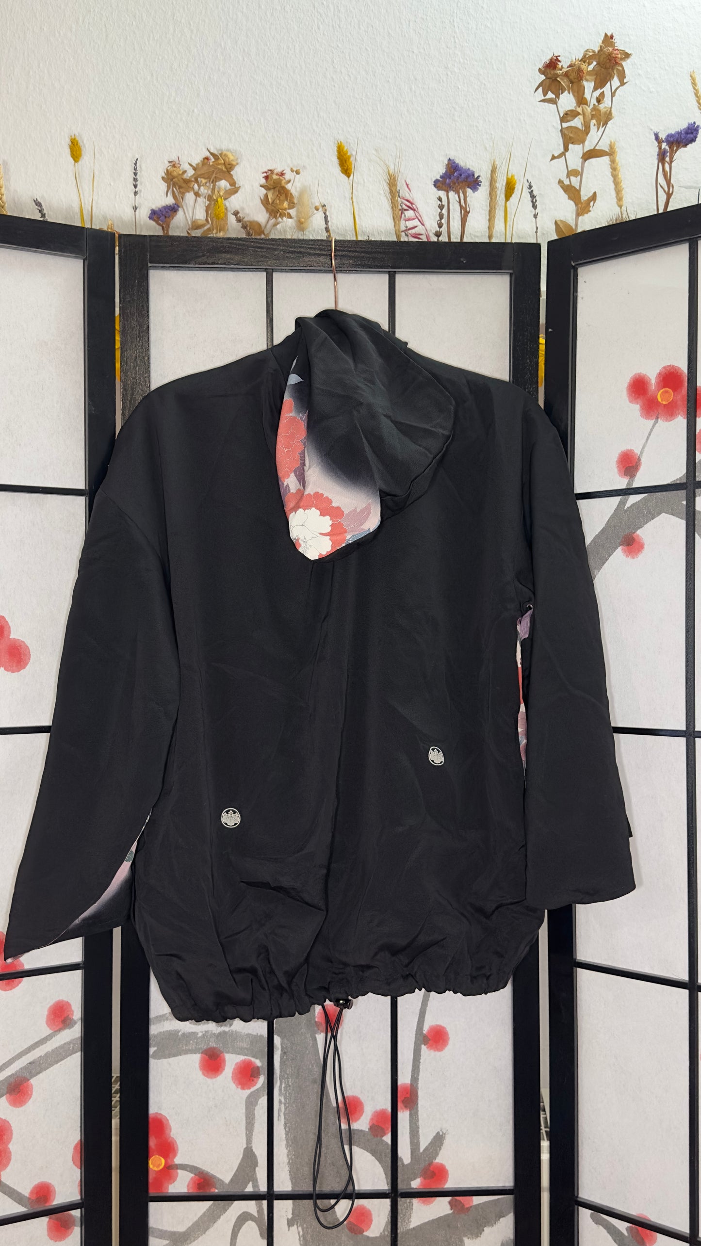Upcycled Kimono Regular Hoodie Black