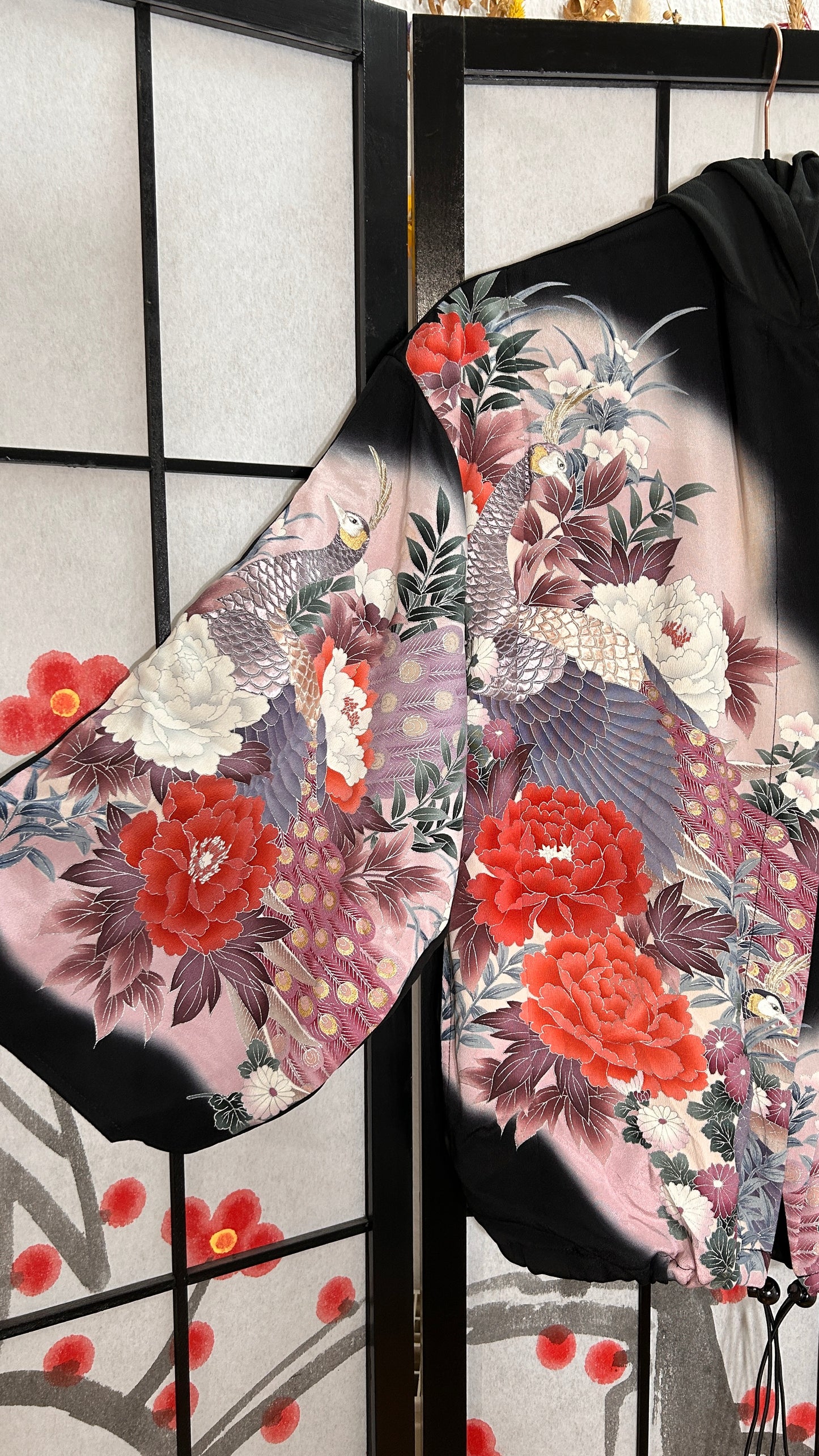 Upcycled Kimono Regular Hoodie Black