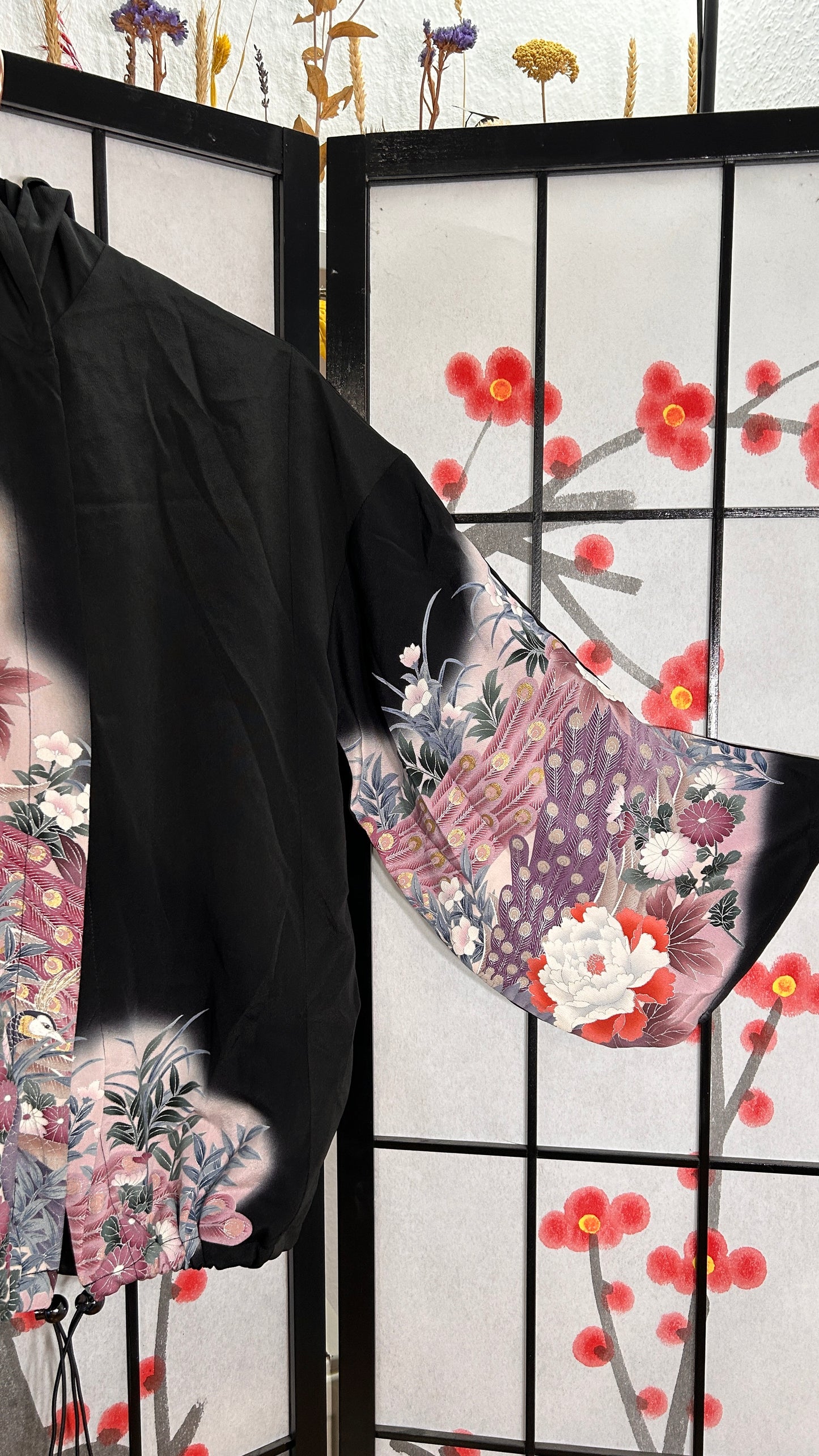 Upcycled Kimono Regular Hoodie Black