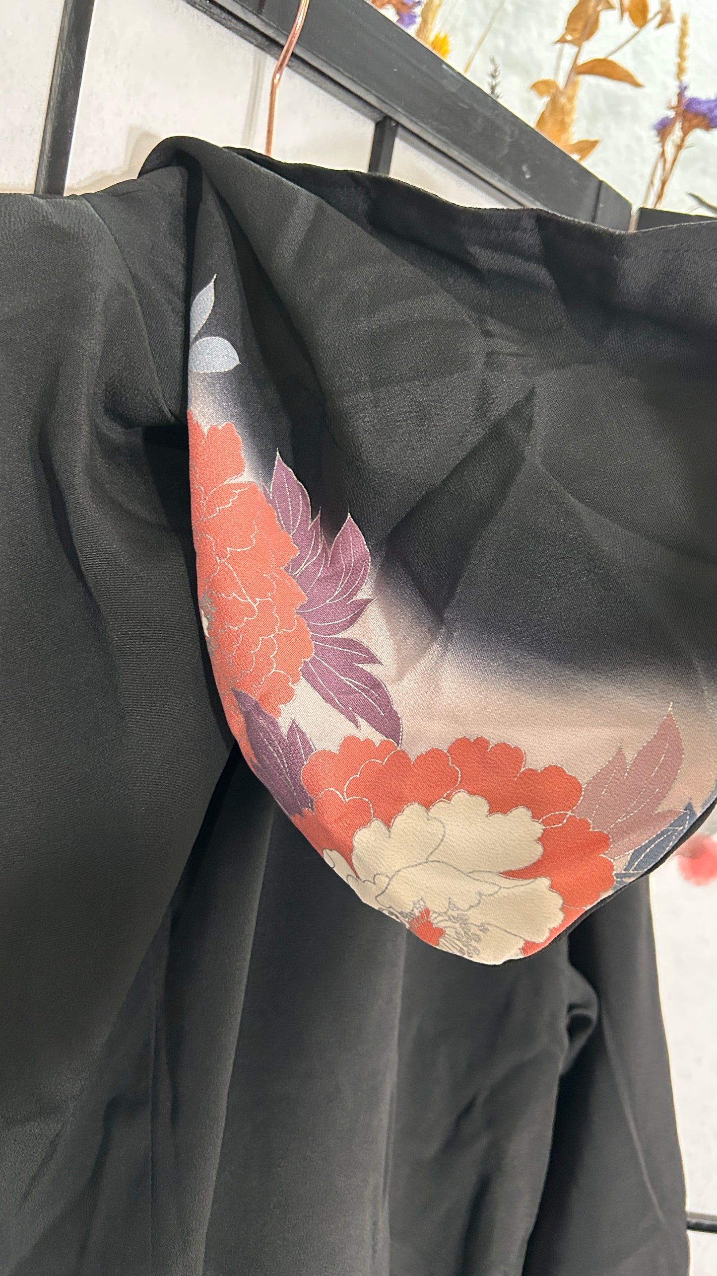 Upcycled Kimono Regular Hoodie Black