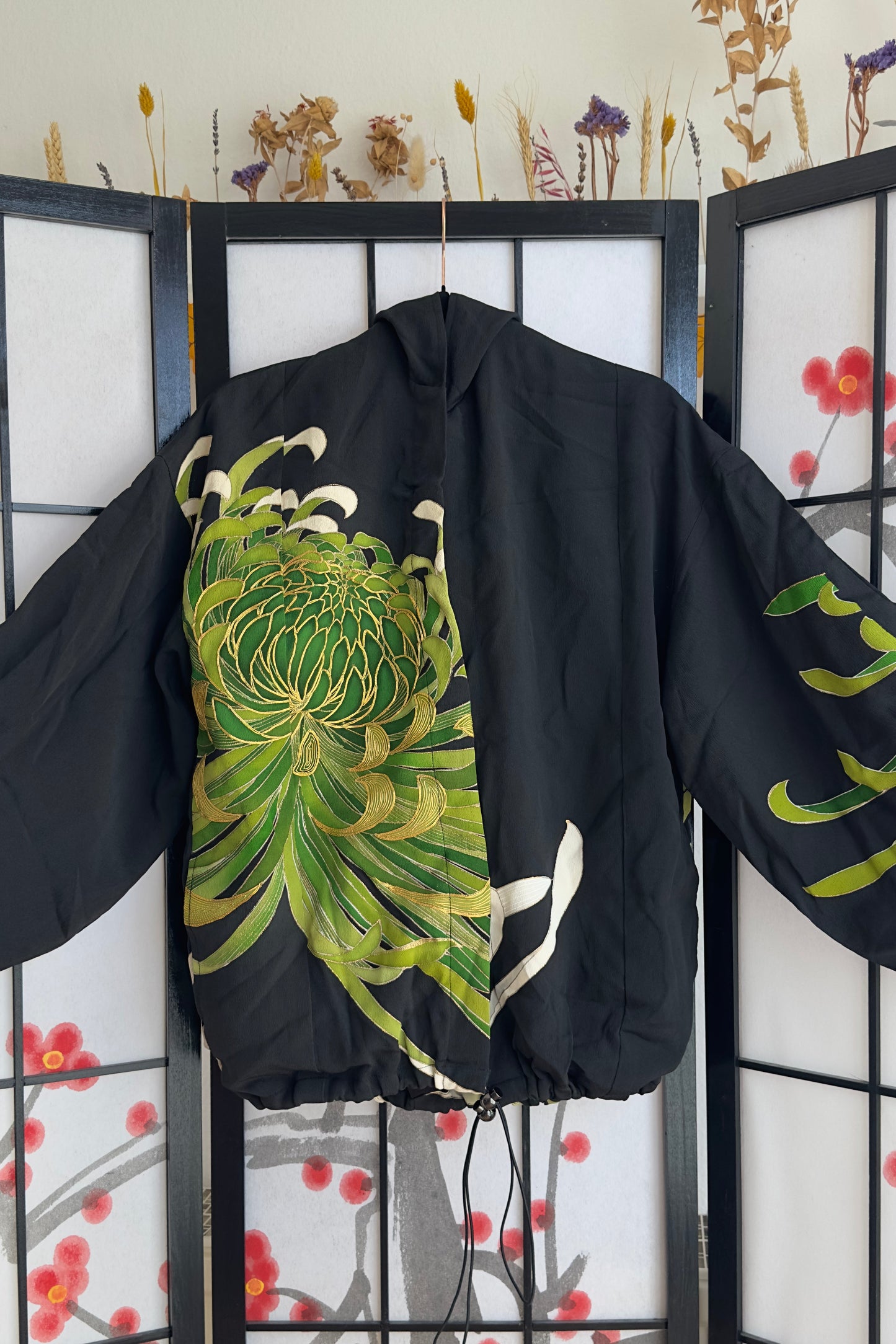 Upcycled Kimono Regular Hoodie Black