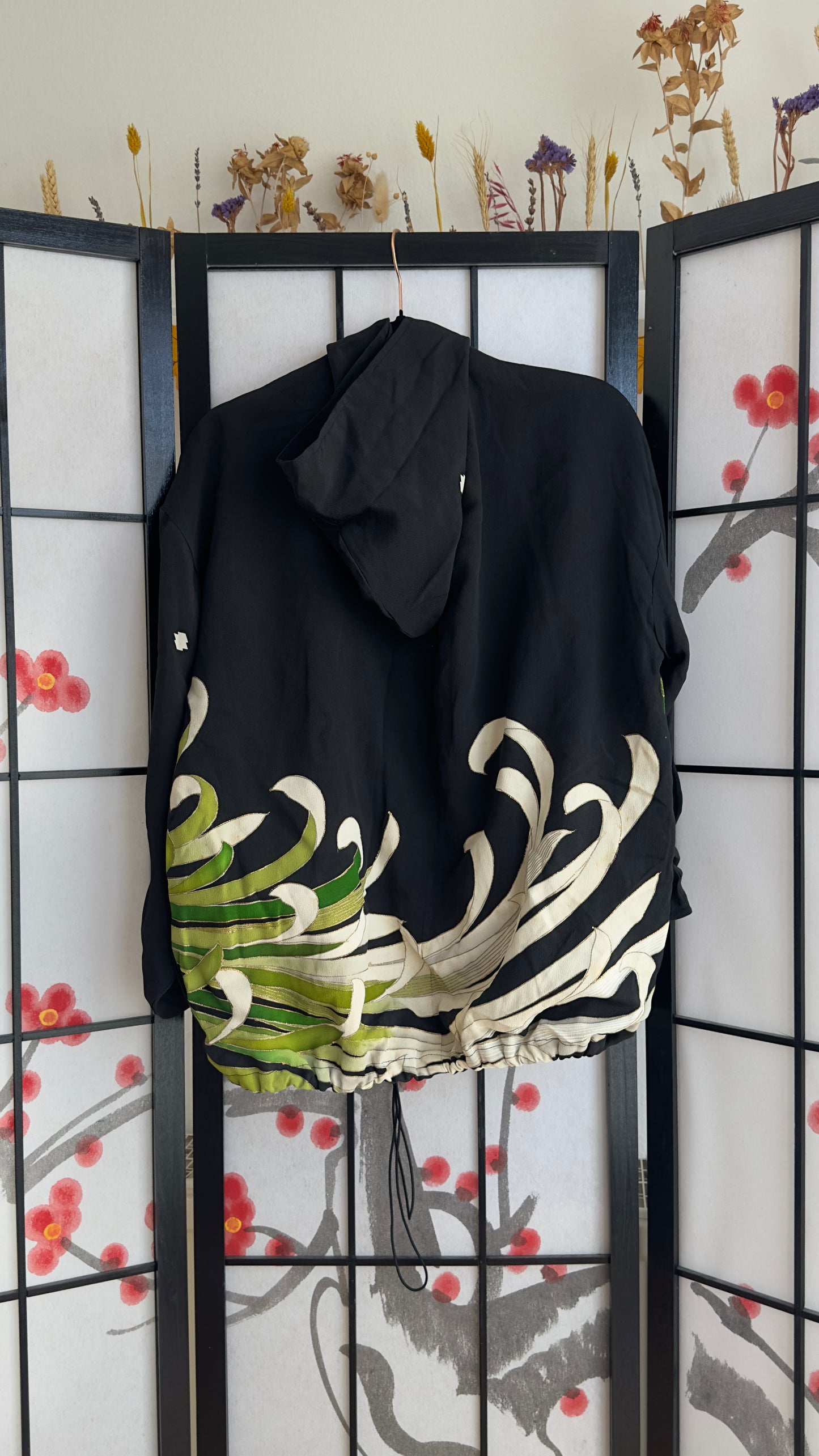 Upcycled Kimono Regular Hoodie Black