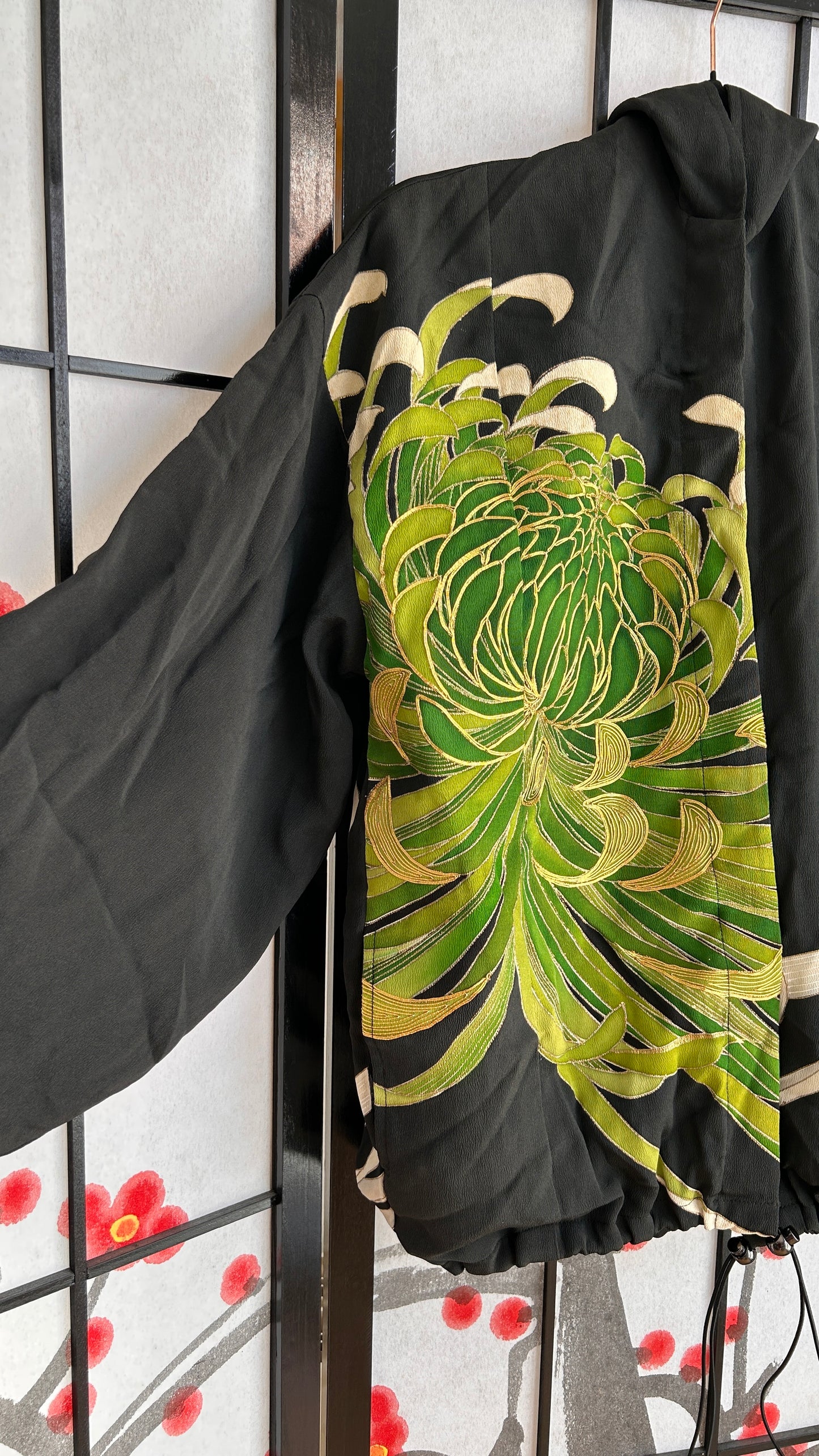 Upcycled Kimono Regular Hoodie Black