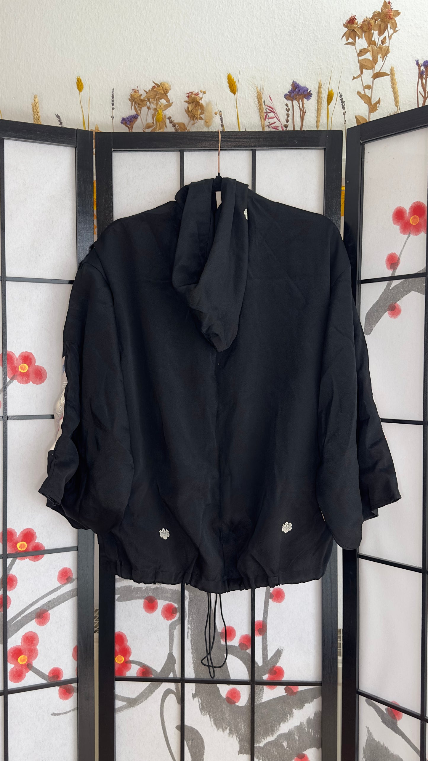 Upcycled Kimono Regular Hoodie Black