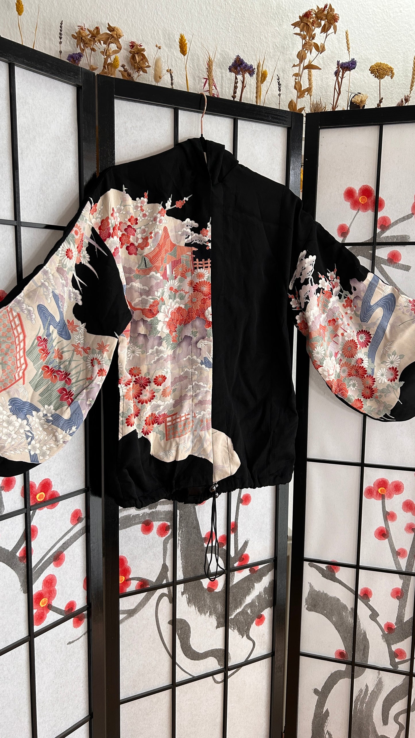 Upcycled Kimono Regular Hoodie Black